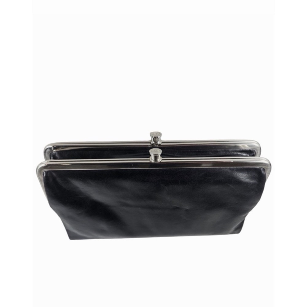 Hobo International Black Kiss Lock Women's Wallet wristlet - Paisley Interior ID - Picture 2 of 7